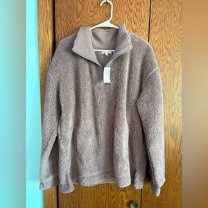Maurices Taupe Sherpa Quarter-Zip Pullover
